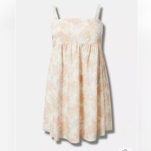 Floral Print Mini Dress in Soft Peach and Cream